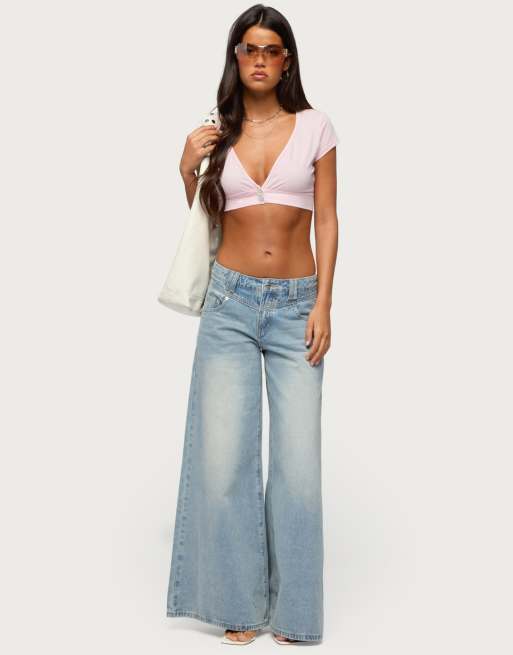 Edikted cecey button up crop top in pink, 5 of 5
