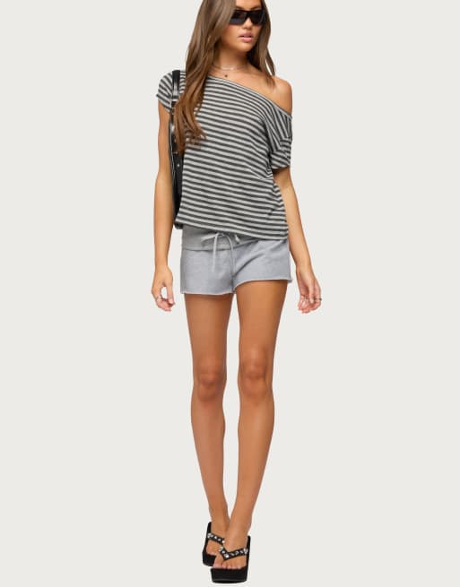 Edikted chanelle off shoulder striped top in grey-melange, 5 of 5