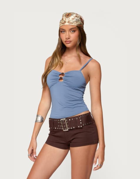 Edikted Chantelle keyhole tank top in blue - view 1