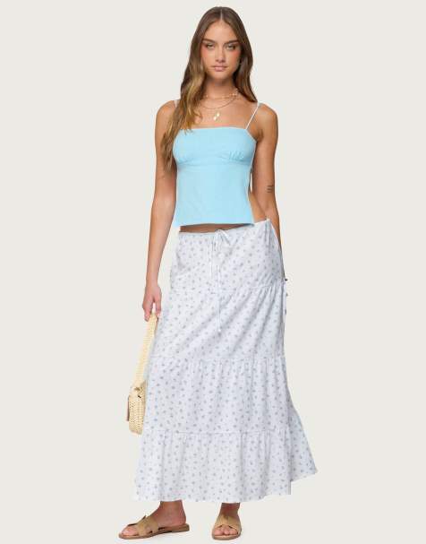 Edikted Charley floral tiered maxi skirt in white - view 1