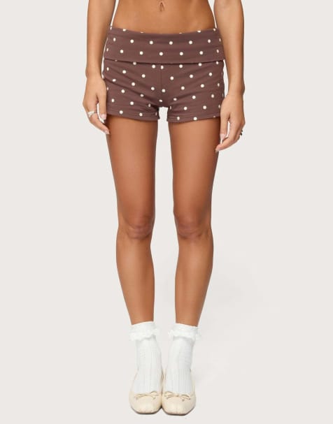Edikted Chelsie polka dot foldover shorts in brown - view 1