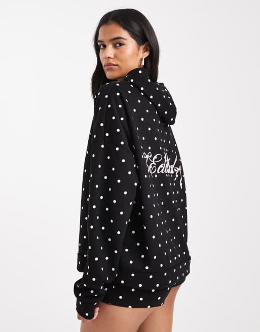 Edikted Chelsie polka dot hoodie in black | ASOS