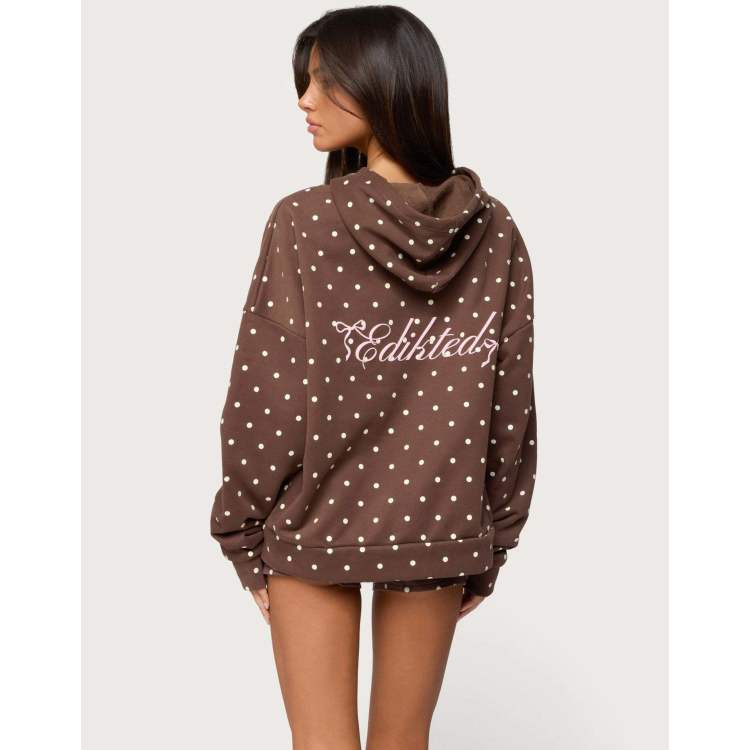 Edikted Chelsie polka dot hoodie in brown | ASOS