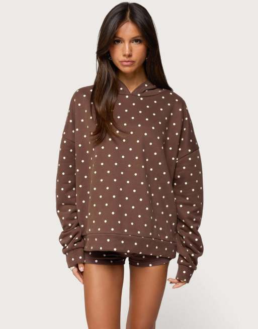 Edikted Chelsie polka dot hoodie in brown | ASOS