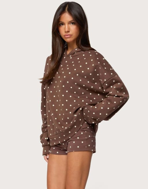 Edikted Chelsie polka dot hoodie in brown | ASOS