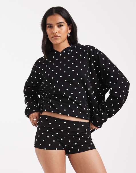 Edikted Chelsie polka dot sweat shorts in black - view 1