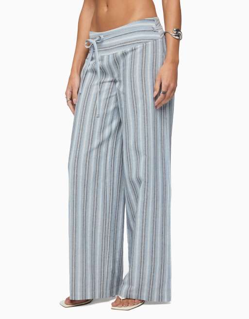 Edikted chera striped wide leg pants in blue, 3 of 5