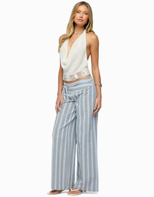 Edikted chera striped wide leg pants in blue, 4 of 5