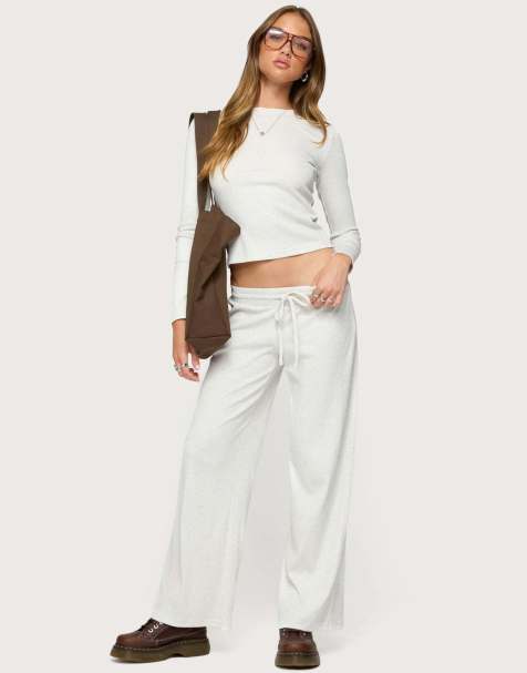 Edikted Cicilia straight leg ribbed sweatpants in gray melange - view 1