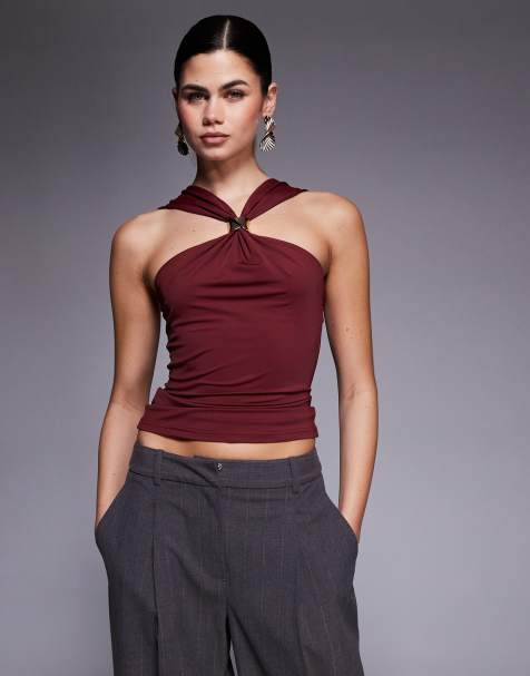 Edikted Cielle wide strap gathered top in burgundy - view 1