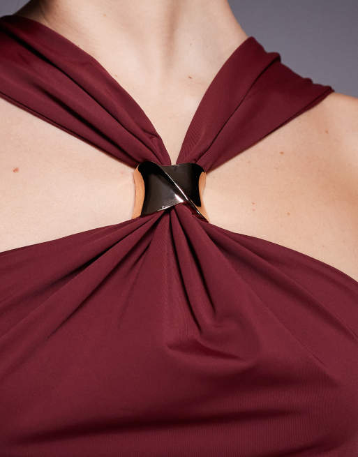 Edikted Cielle wide strap gathered top in burgundy, 3 of 4