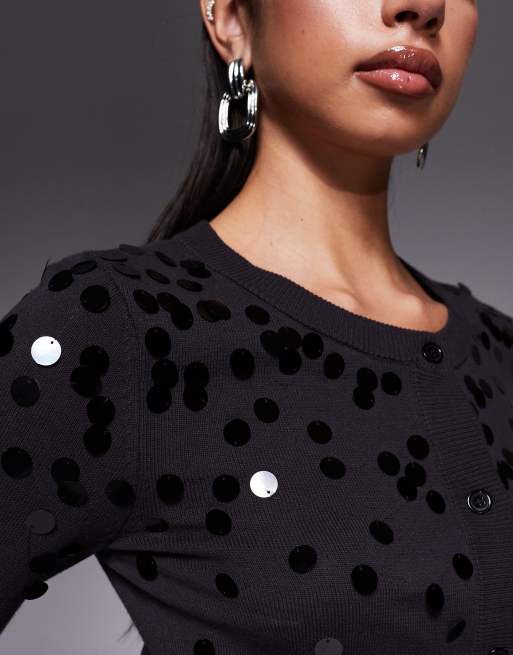 Edikted Cierra sequin knit cardigan in black (Part of a set), 3 of 4