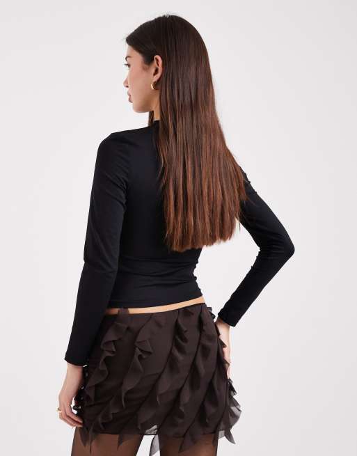 Edikted Clare chiffon ruffle mini skirt in brown, 4 of 5