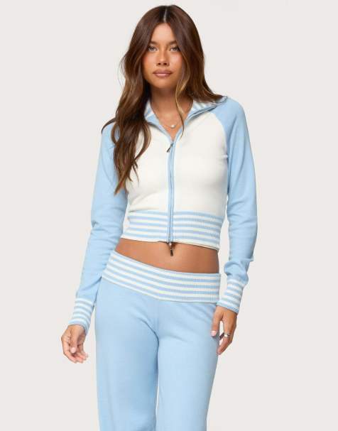 Edikted Clarisse contrast stripey cardigan in light blue - view 1