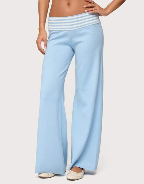 Edikted Clarisse stripey flared knit pants in light blue - view 1
