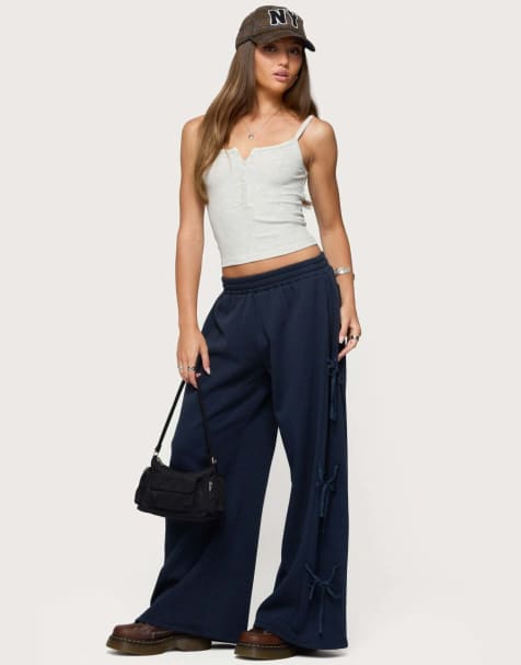 Edikted Claudette baggy ribbon sweatpants in navy - view 1