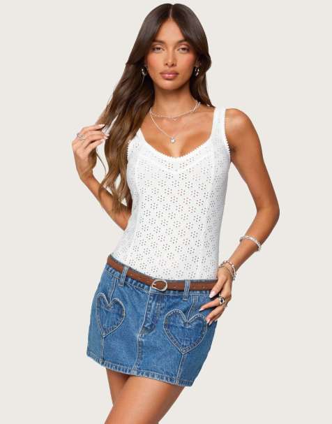 Edikted Clementina eyelet bodysuit in white