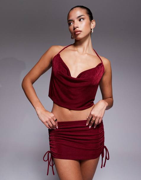 Edikted co-ord Caspia cowl neck top in burgundy - view 1