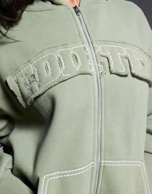 Edikted co-ord Forever oversized hoodie in olive, 3 of 4