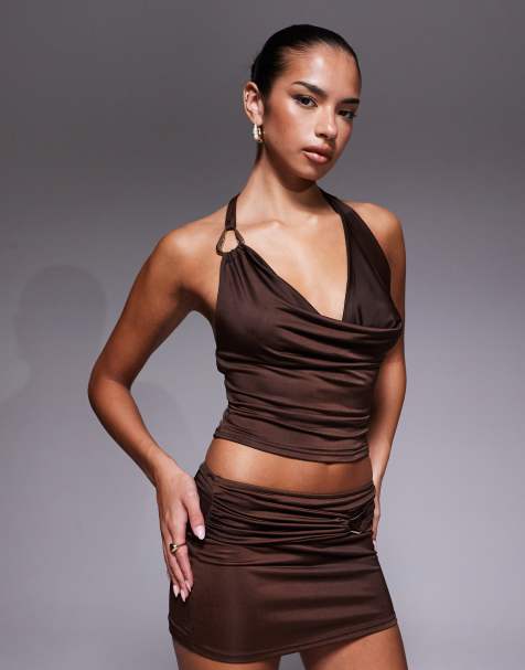 Edikted co-ord Isaiah abstract ring halter top in brown