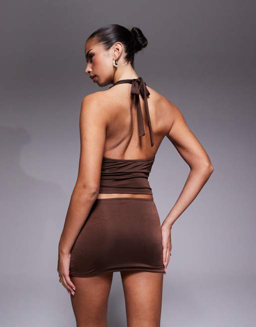 Edikted co-ord Isaiah abstract ring halter top in brown, 2 of 4