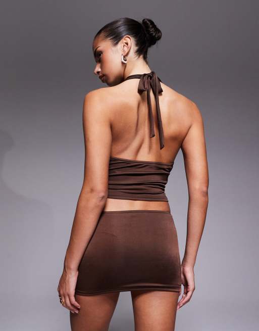 Edikted co-ord Isaiah abstract ring mini skirt in brown, 3 of 5