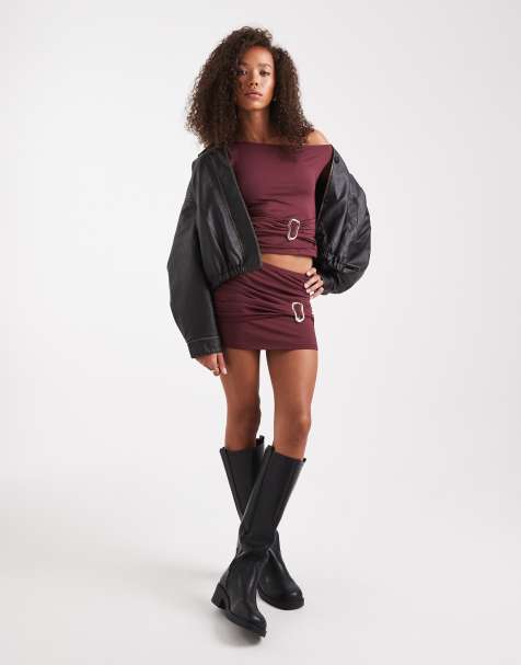 Edikted co-ord Kenia abstract ring mini skirt in burgundy - view 1