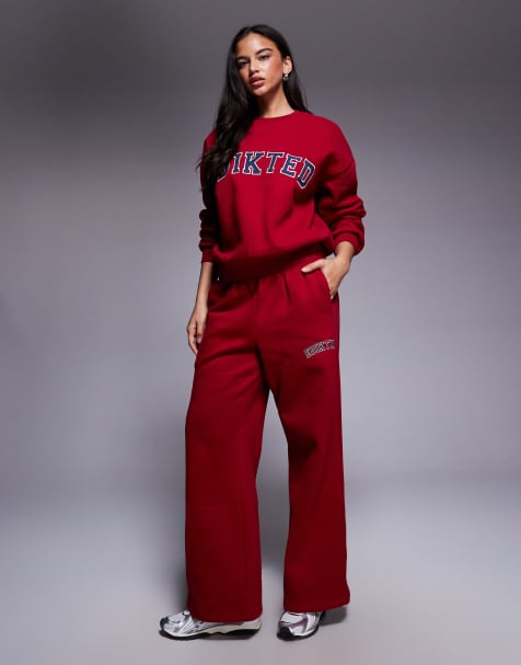 Edikted co-ord major sweatpants in red - view 1
