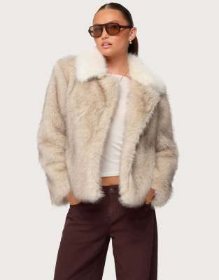 Edikted Contrast Collar Faux Fur Jacket In Brown