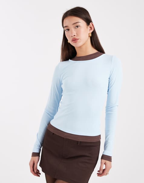 Edikted contrast layered long sleeve t-shirt in blue - view 1