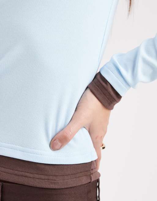 Edikted contrast layered long sleeve t-shirt in blue, 3 of 4