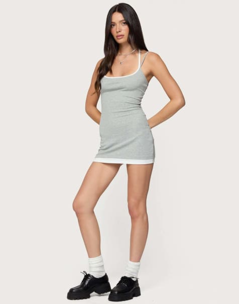 Edikted Contrast layered look halter mini dress in gray melange