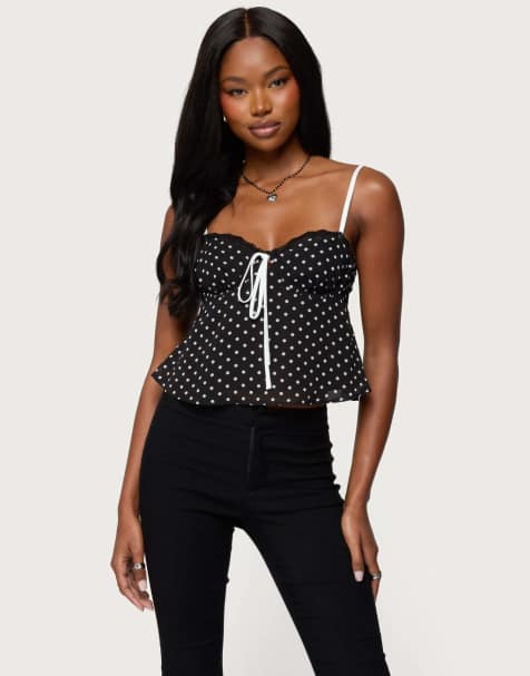Edikted Contrast polka dot cupped chiffon top in black and white - view 1