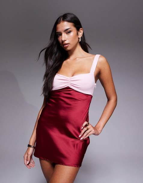 Edikted contrast satin effect mini dress in burgundy - view 1
