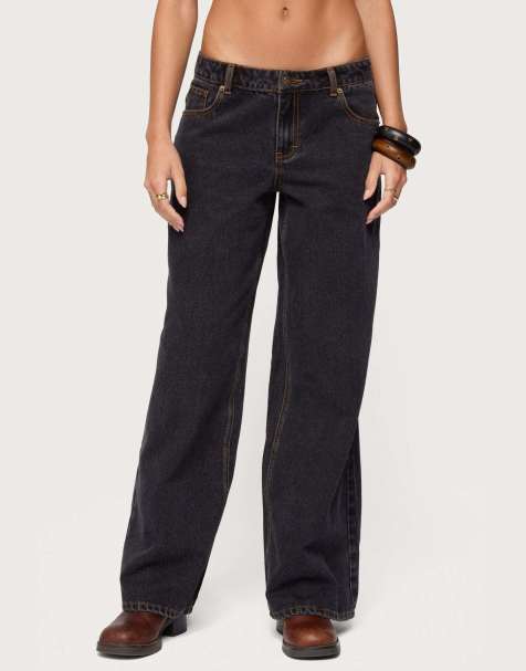 Edikted Contrast stitch low rise jeans in black - view 1