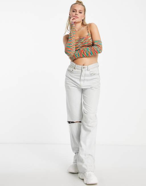 Edikted - Crop top à bretelles fines en maille arc-en-ciel avec gants assortis, 3 de 4