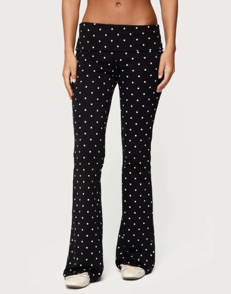 Edikted Daliya polka dot fold over pants in black - view 1