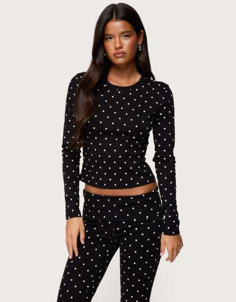 Edikted Daliya polka dot long sleeve top in black - view 1
