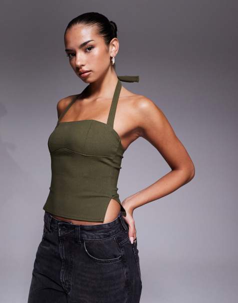 Edikted Dara halter top in khaki - view 1