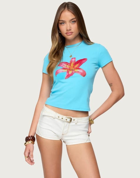 Edikted Daylily t shirt in turquoise