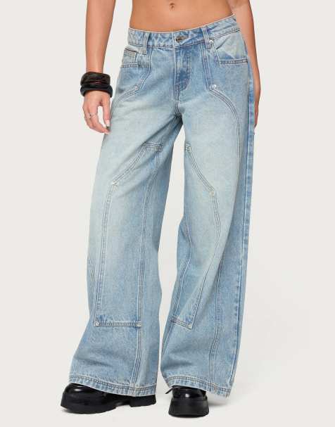 Edikted Dema western low rise jeans in light blue - view 1
