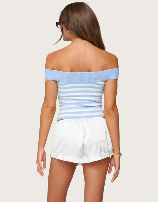 princess polly baby blue dress EDIKTED Inex Stripe Denim Crop Corset Top