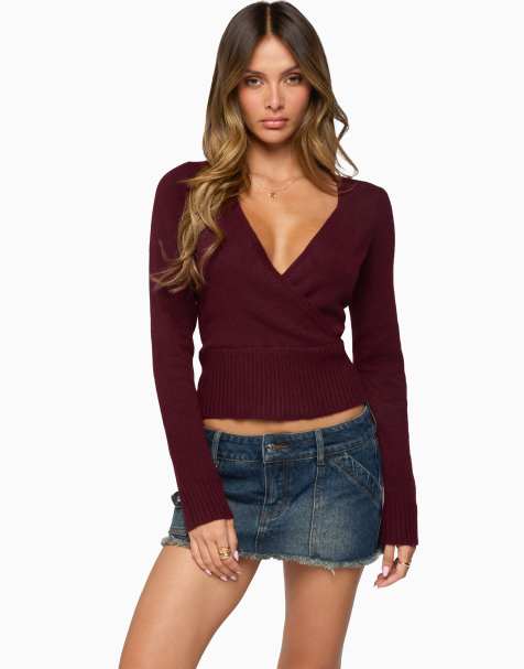 Edikted Dezi long sleeve knit top in burgundy - view 1