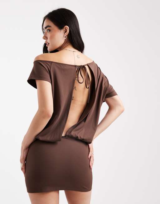 open lace back dress Roman Off The Shoulder Mini Dress | Off The Shoulder Satin Mini Dress