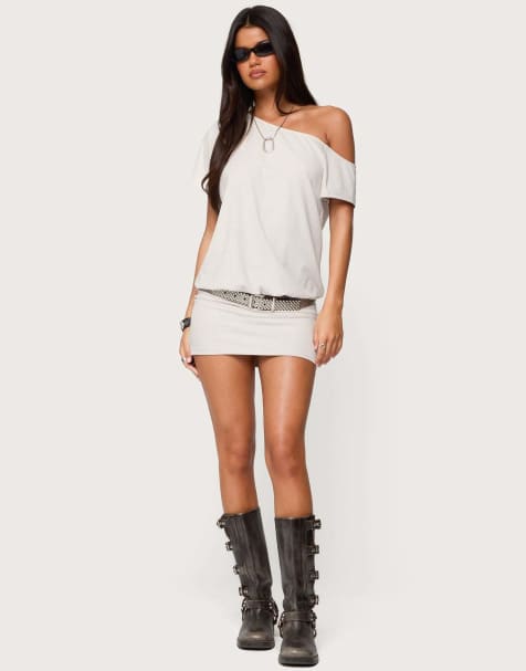 Edikted Dorie off shoulder cut out mini dress in light gray