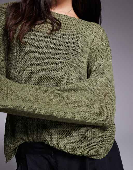 Edikted drop shoulder light knit sweater in khaki, 4 of 4