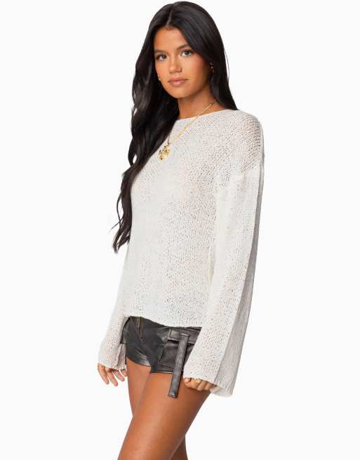 Edikted Drop shoulder light knit sweater in white, 3 of 5