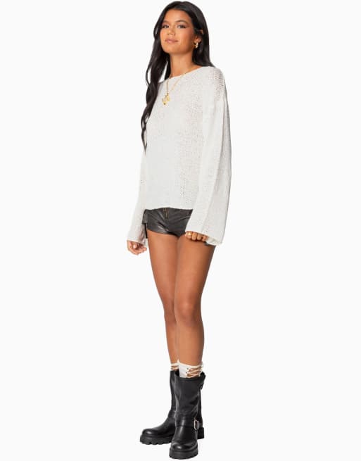 Edikted Drop shoulder light knit sweater in white, 4 of 5
