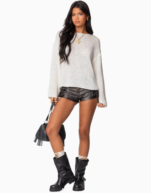 Edikted Drop shoulder light knit sweater in white, 5 of 5