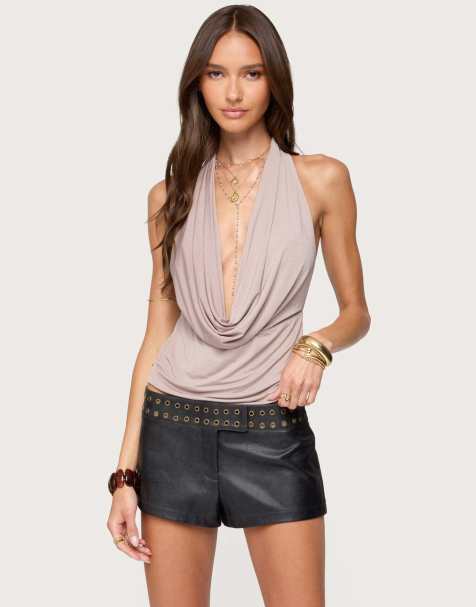 Edikted Dylan cowl neck halter top in mocha - view 1